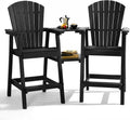 Black Tall Adirondack Chair Set of 2 with Removable Trays - Weather