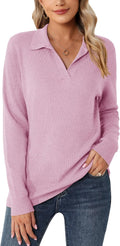 Romanstii Women's Knitted Collared Sweater V-Neck Polo - Winter Layer