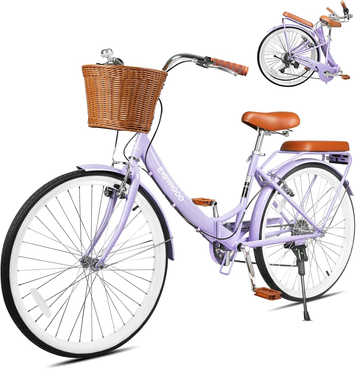 26 Inch Folding Beach Cruiser Bike for Women with 7-Speed Gear