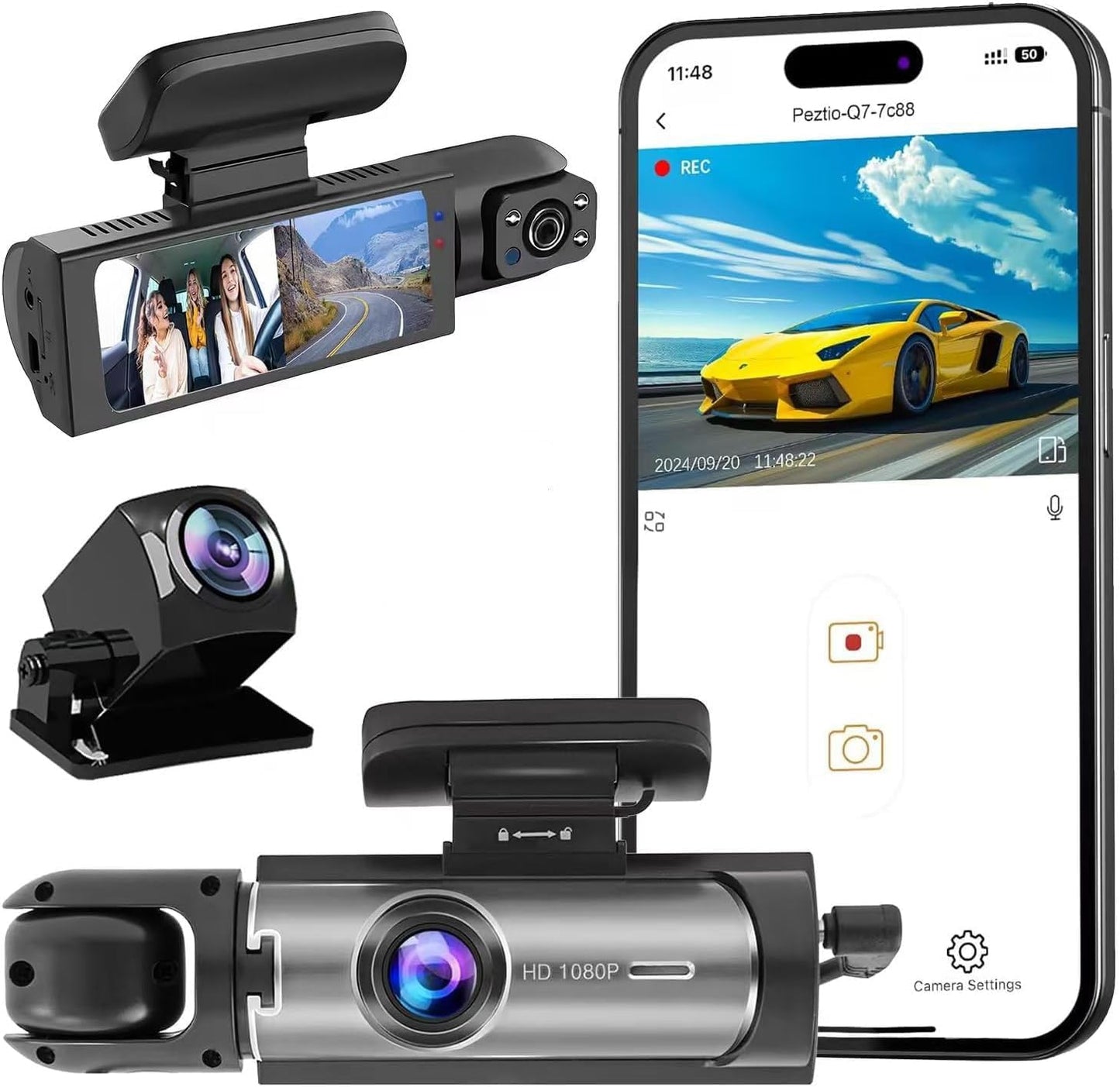 Dash Cam Front and Rear Inside with Night Vision and APP Control