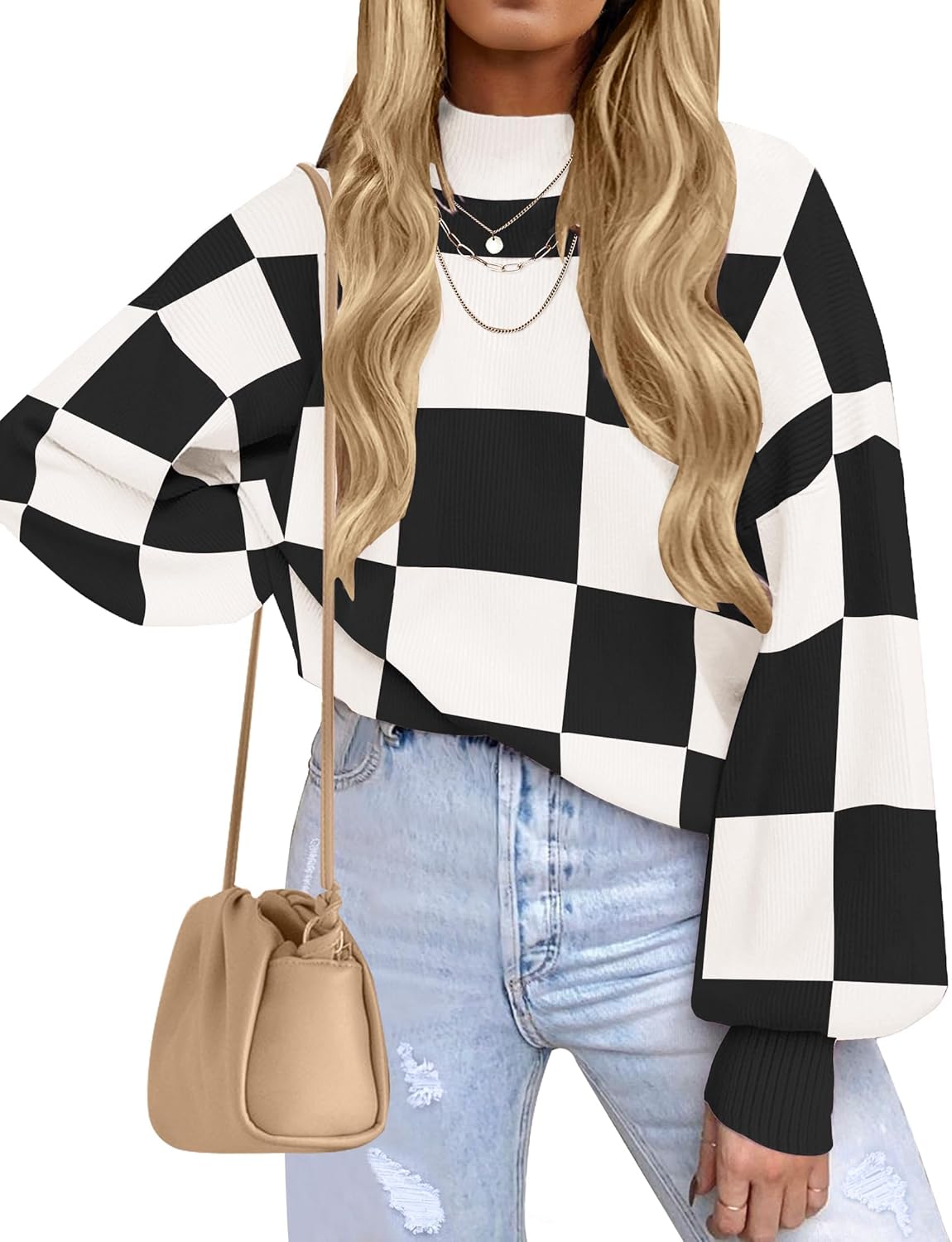 Trendy Turtleneck Long Sleeve Striped Pullover Sweater Tops