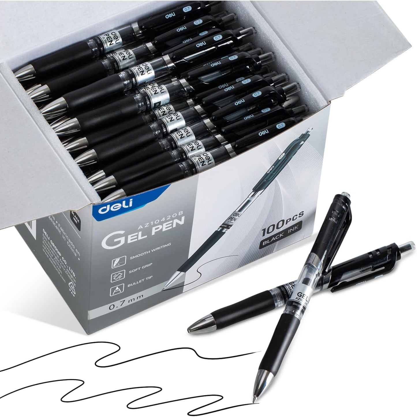 deli Gel Pens 100 Pcs Retractable Black Ink Medium Point 0.7mm