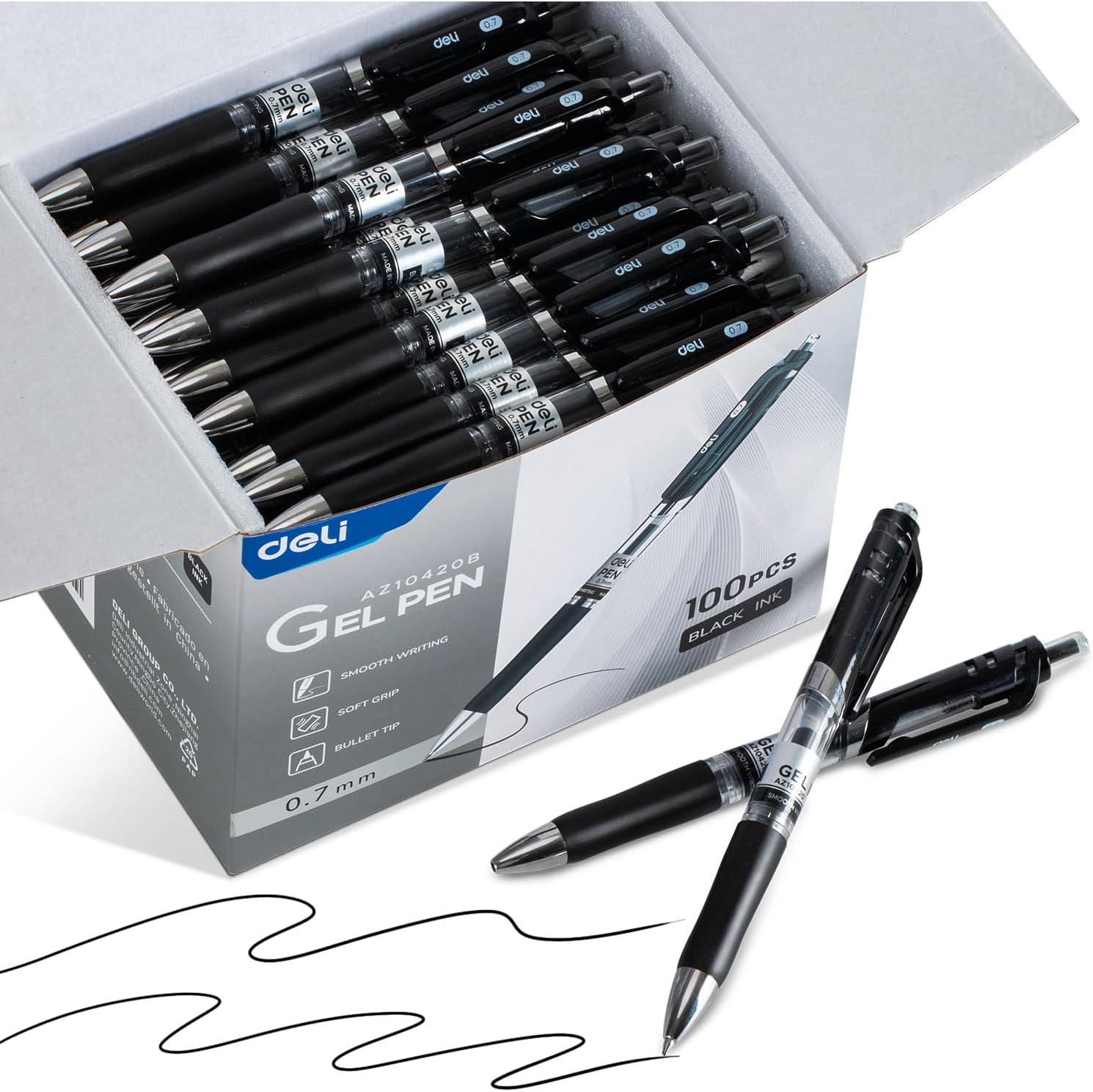 deli Gel Pens 100 Pcs Retractable Black Ink Medium Point 0.7mm