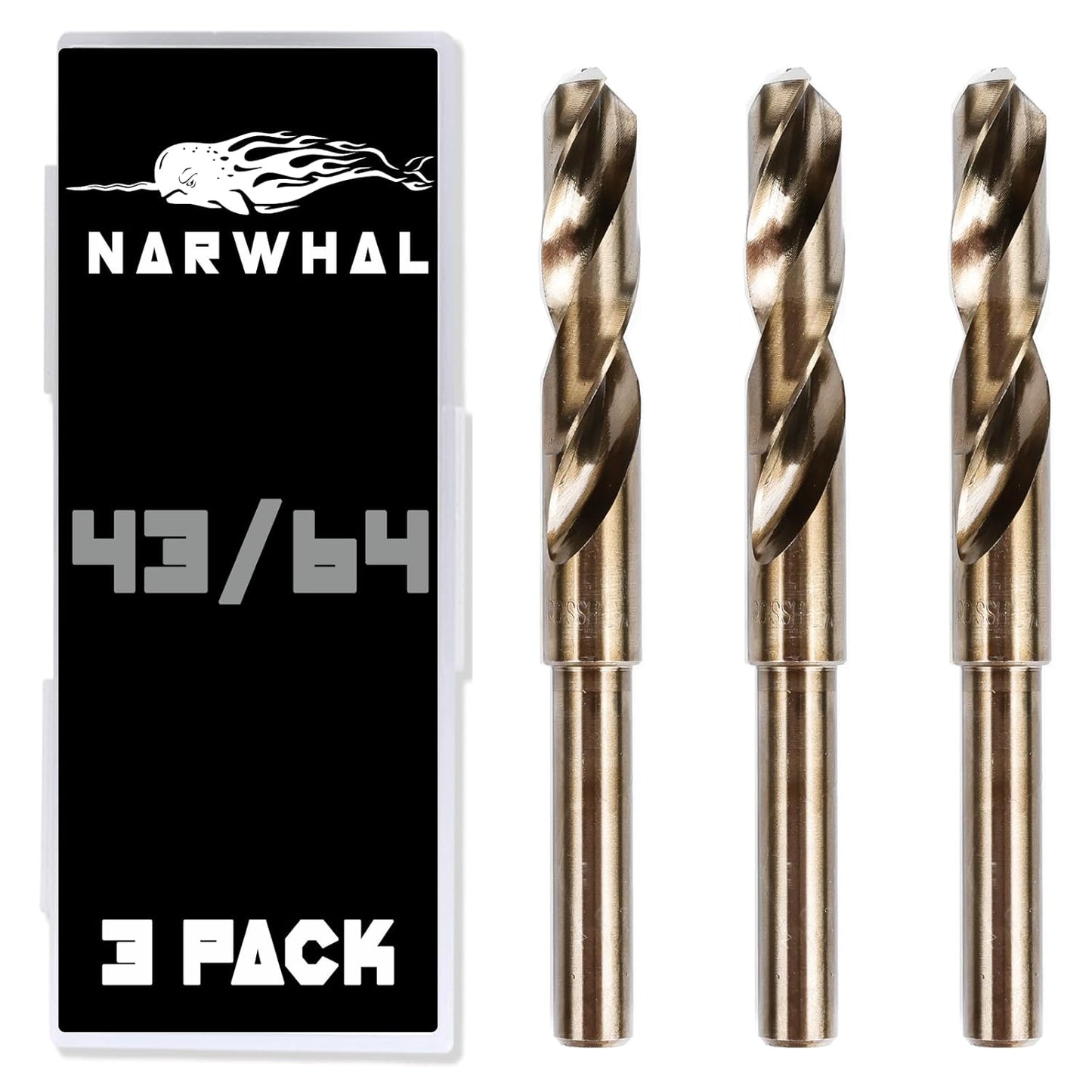 43/64 Cobalt Drill Bits - 3 Pack for Metal and Hard Materials