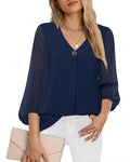 Bebonnie Womens Lantern Sleeve V Neck Chiffon Blouses for Style