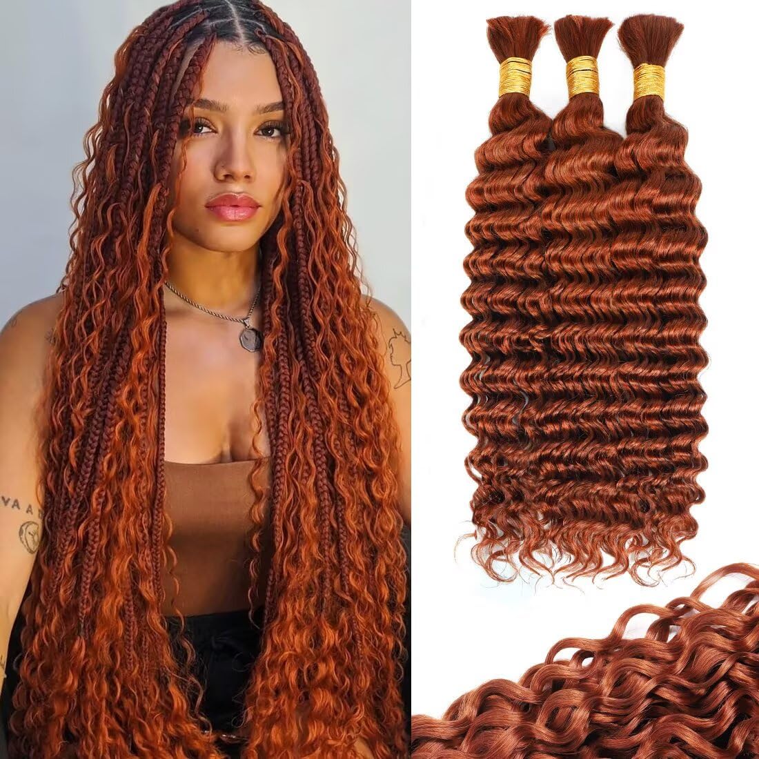 Dark Ginger Human Braiding Hair for Boho Braids 20 Inch