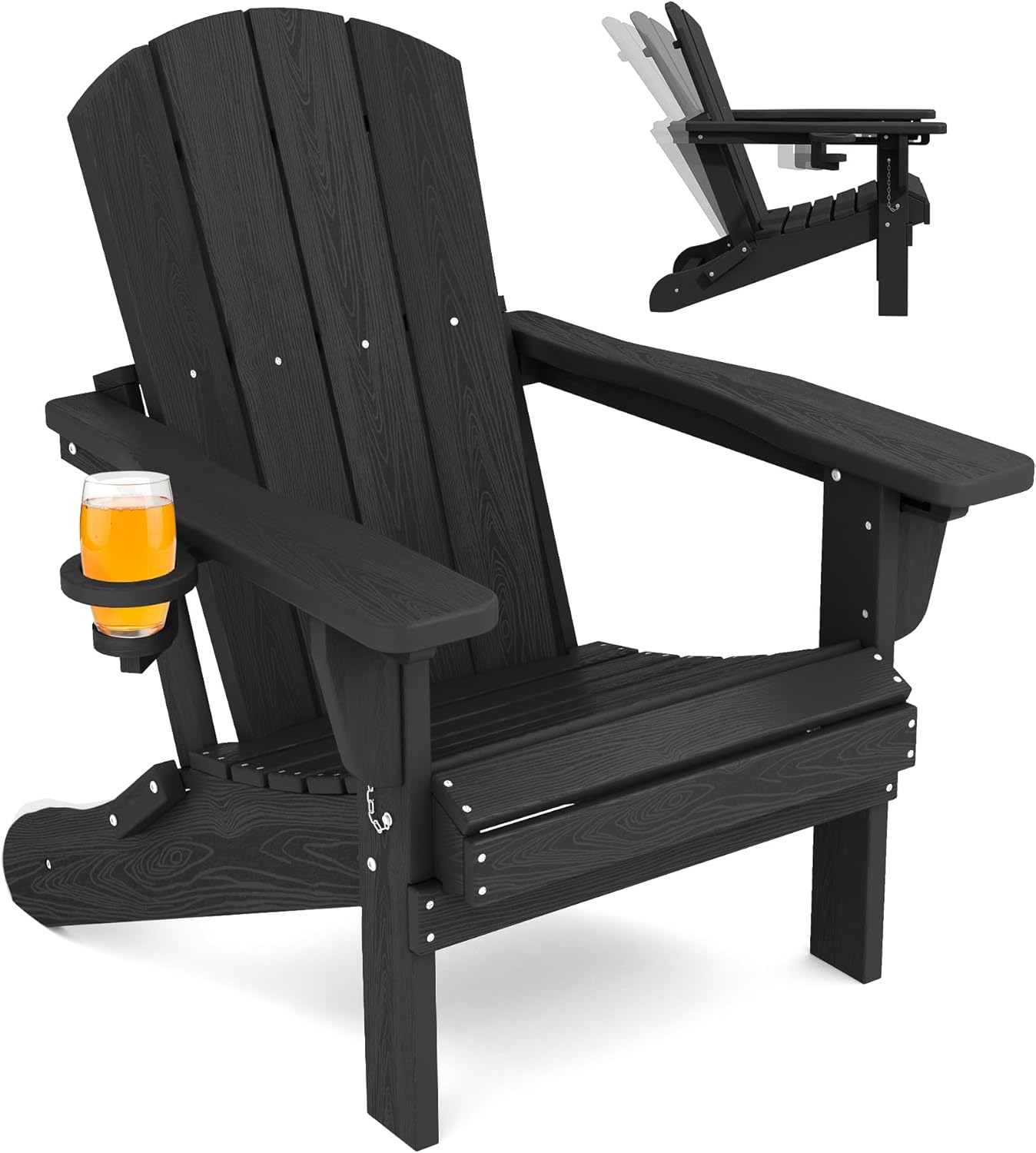 Adjustable Folding Adirondack Chair with Cup Holder for Comfort