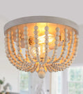 Boho Wood Beaded Flush Mount Chandelier - Oak White Finish