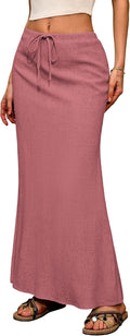 ELLEVEN Linen Flared Maxi Skirt with Back Slit - Flattering Summer