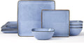Ocean Blue Stoneware Dinnerware Set for 4 - 12-Piece Reactive Glaze