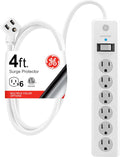 GE 6-Outlet Surge Protector Power Strip, 4 ft Cord - Reliable