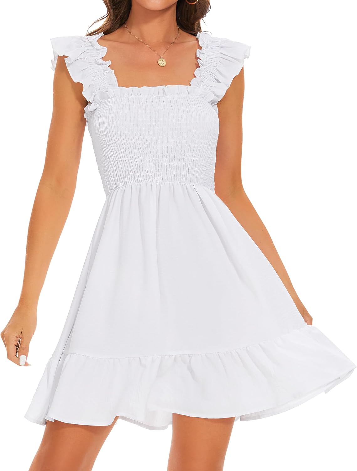 Elegant Tiered Boho Ruffle Shoulder Mini Dress for Women