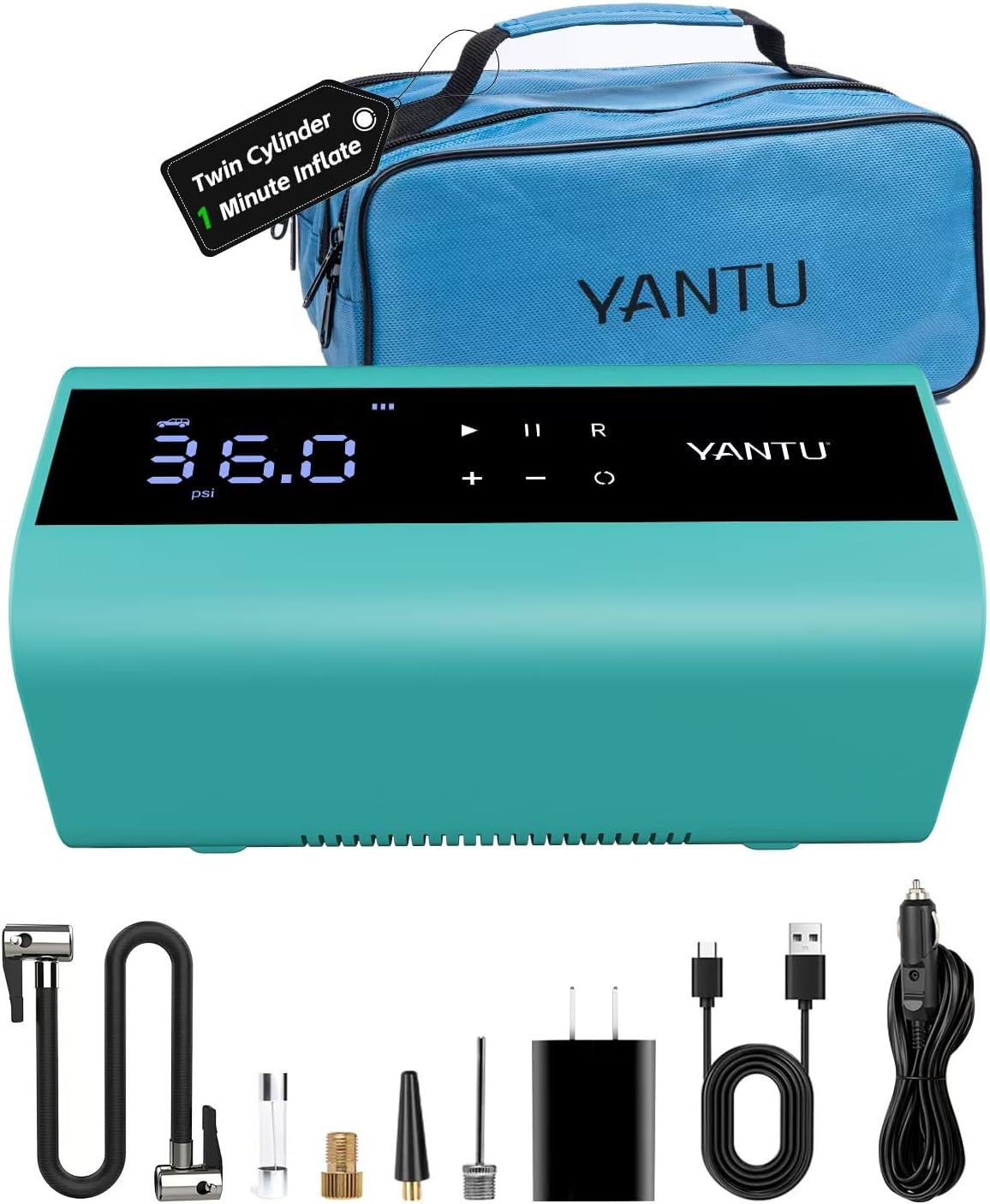 YANTU Cordless Tire Inflator with Dual-Cylinder for Fast Inflation