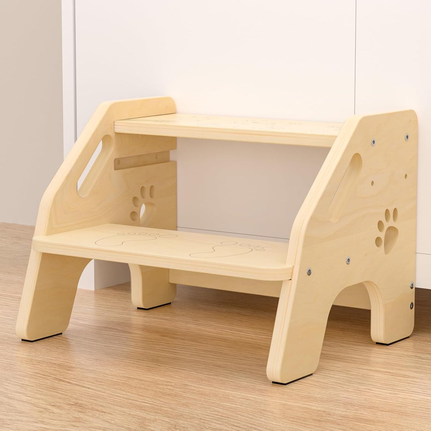Toddler Step Stool Wooden - Adjustable Kids 2 Step Ladder