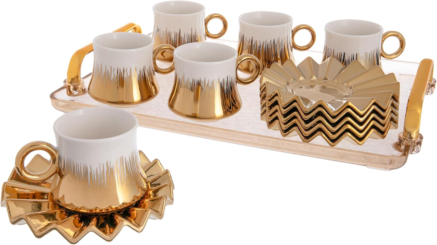 Turkish Coffee Cup Set of 6 with Saucers & Tray for Espresso
