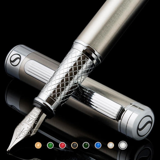 Scriveiner Stainless Steel Fountain Pen - Luxury Gift Set