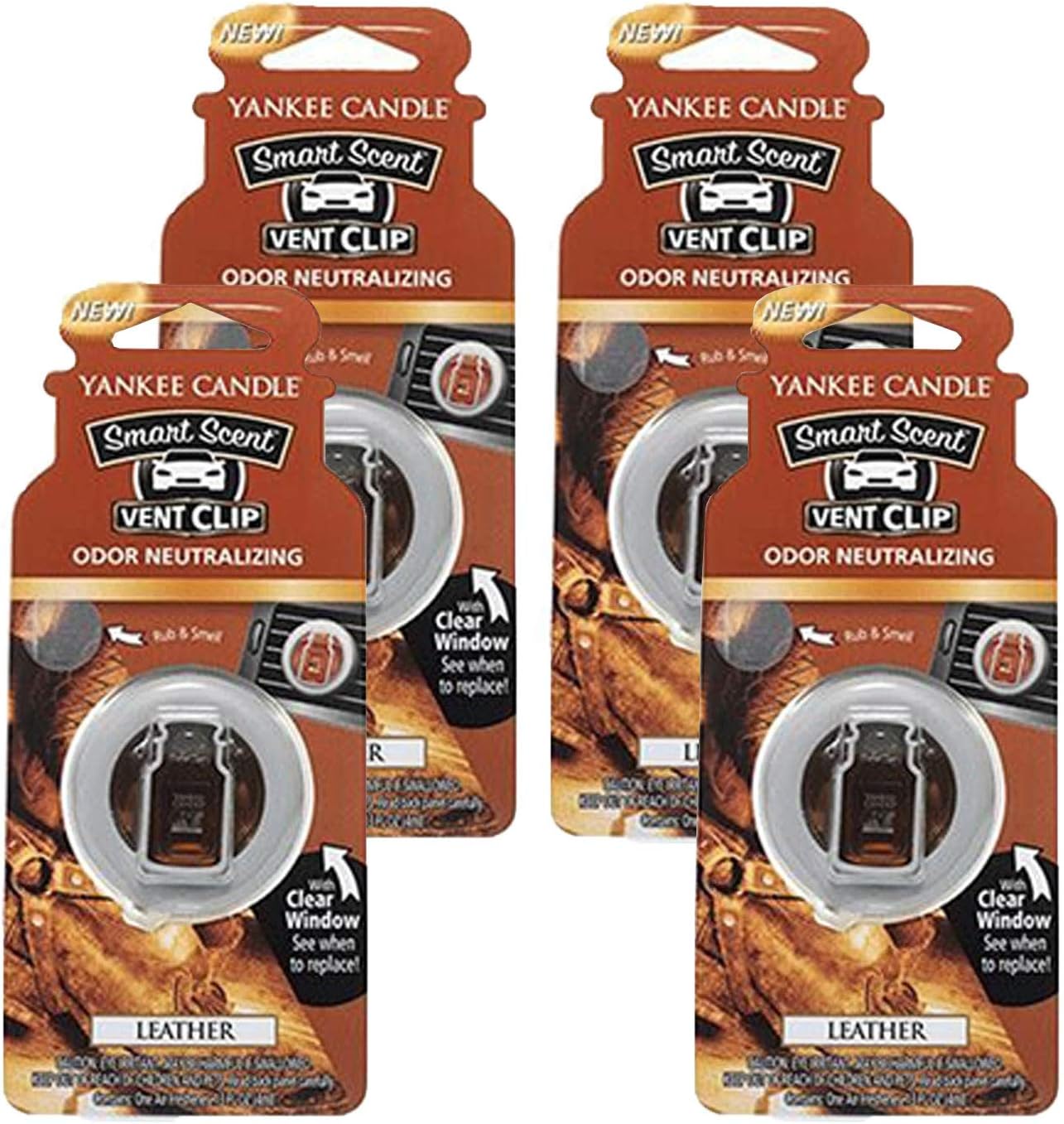 Yankee Candle Leather Car Vent Clips, 4-Pack - Long-lasting Freshness