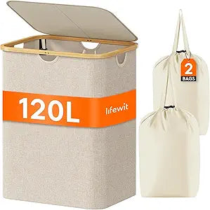 Lifewit 120L Laundry Basket with Lid for Easy Organization