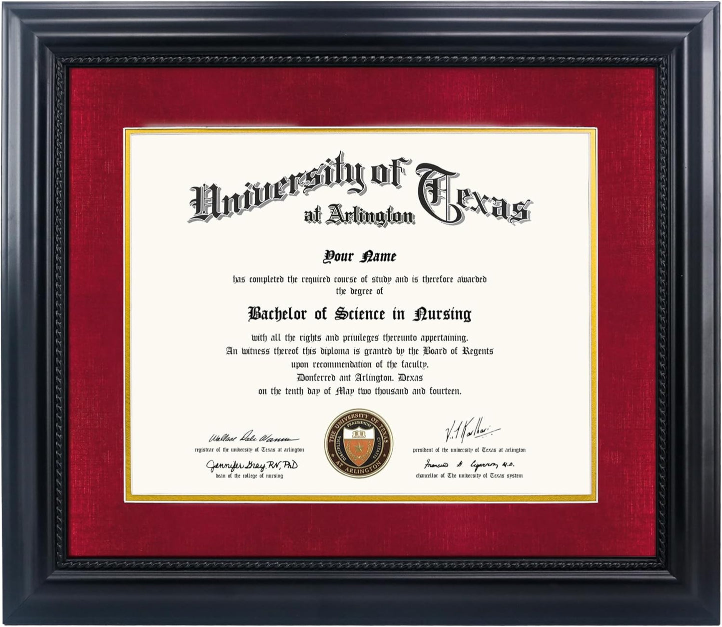 11x14 Diploma Degree Frame with Red Mat and Black Finish