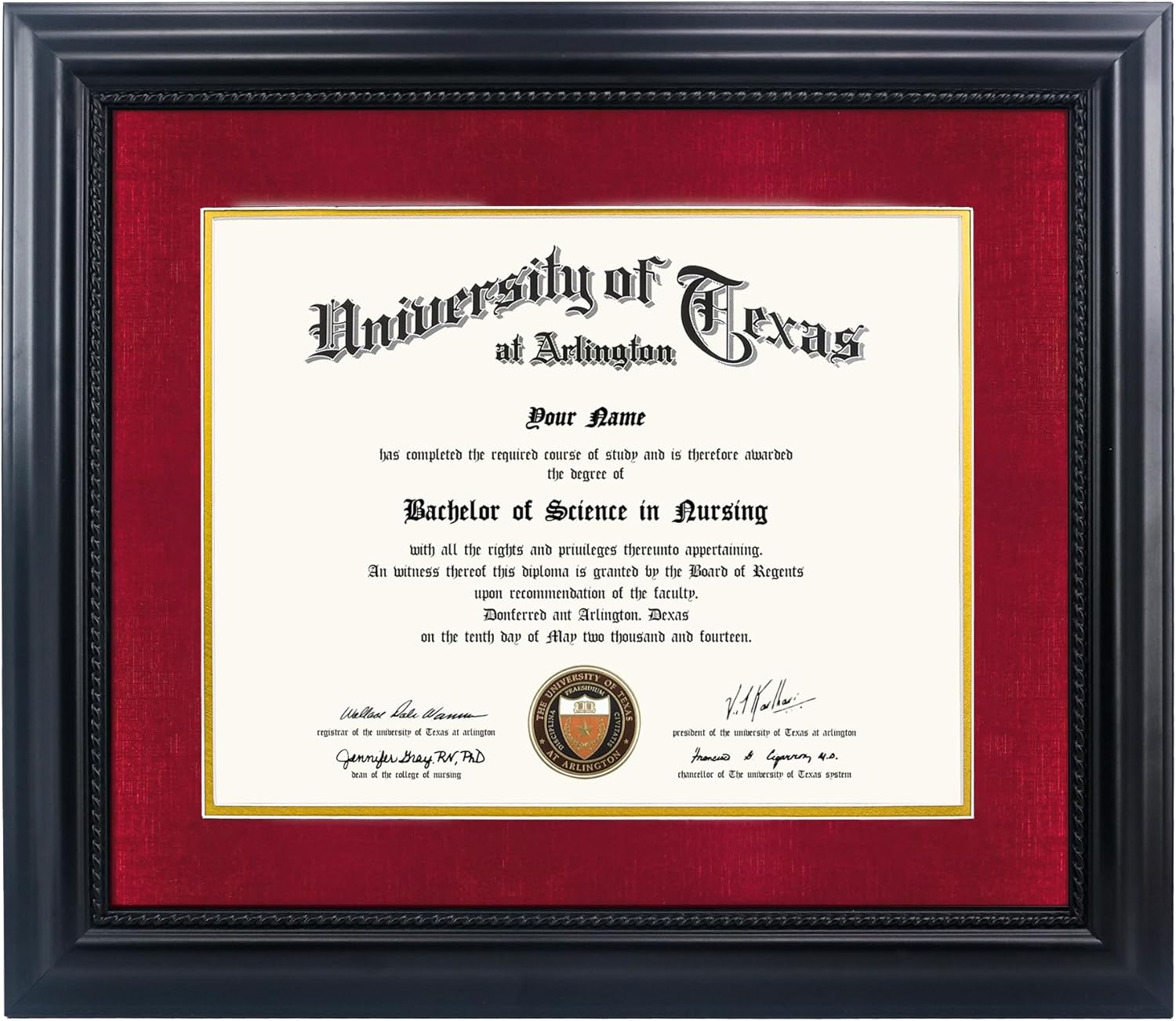 11x14 Diploma Degree Frame with Red Mat and Black Finish