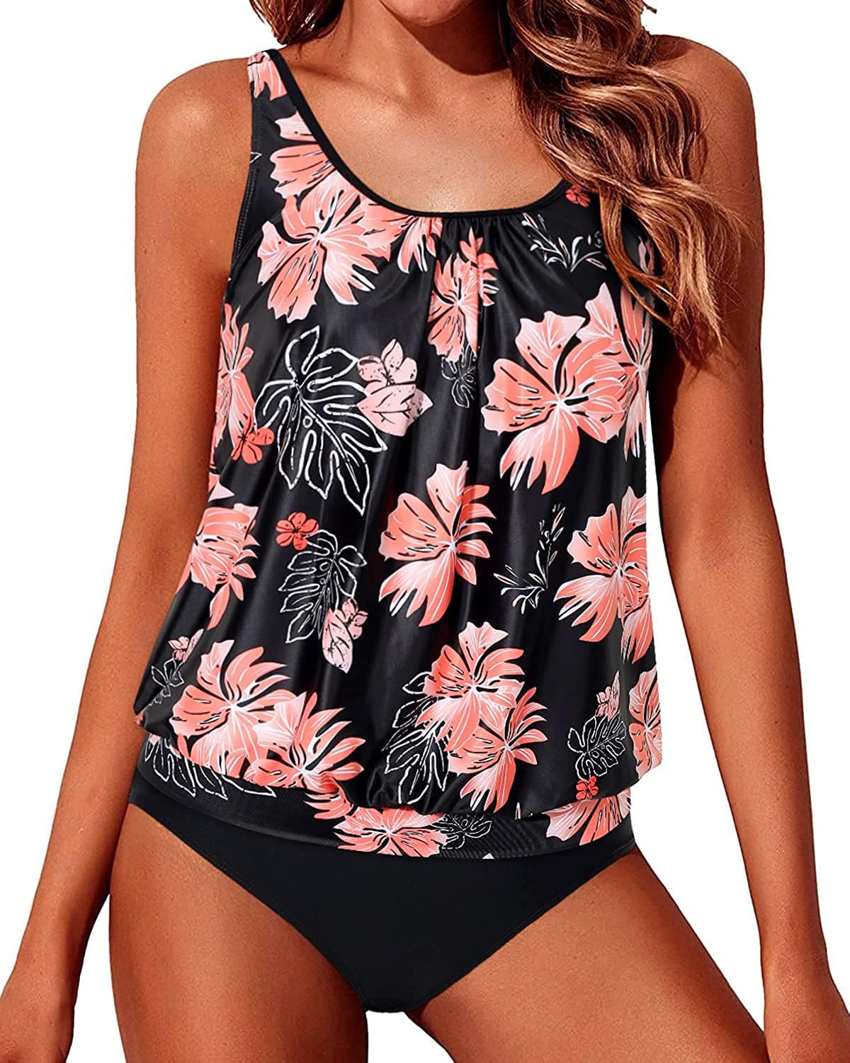Yonique Two Piece Blouson Tankini Swimsuits for Women Modest Fit