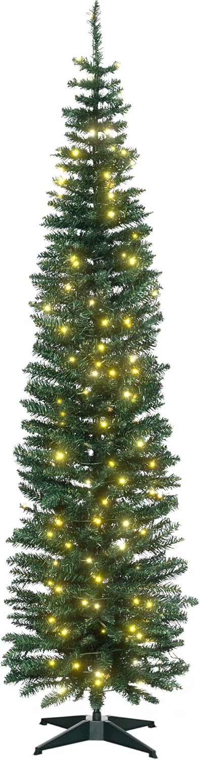 HOMCOM 7ft Tall Pre-Lit Slim Noble Fir Christmas Tree Review