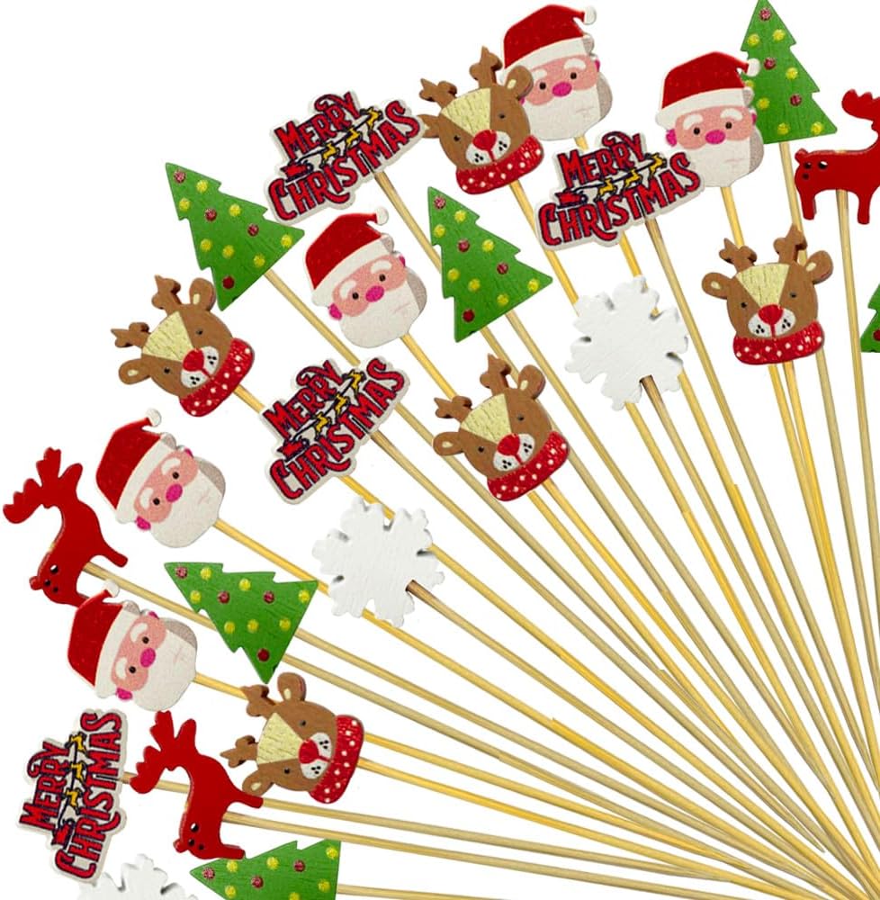 Christmas Bamboo Toothpicks - Festive Food Skewers