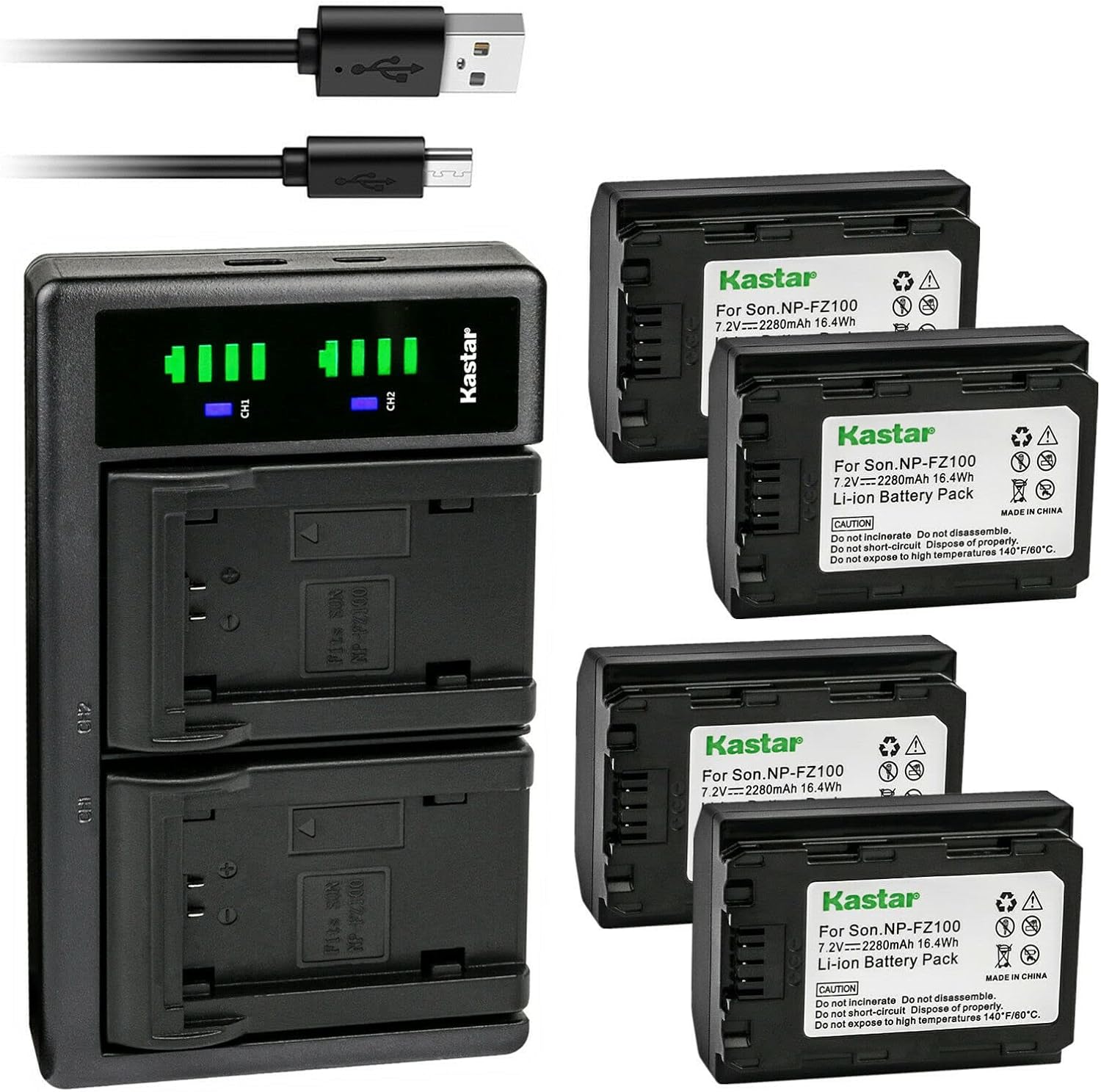 Kastar 4-Pack Battery and USB Charger for Sony NP-FZ100 Cameras