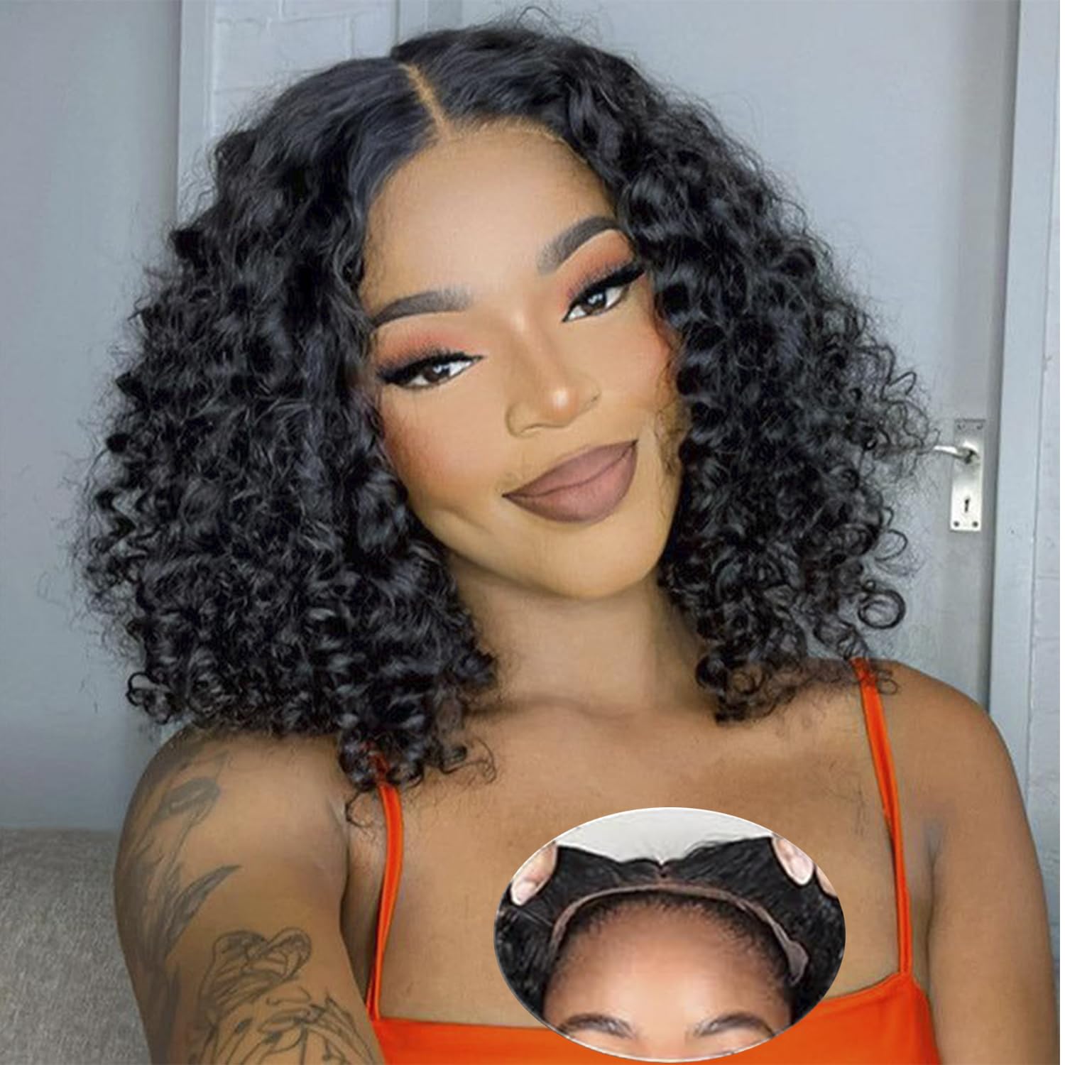Glueless Bob Wig Human Hair Pre Plucked Curly Lace Front Wigs