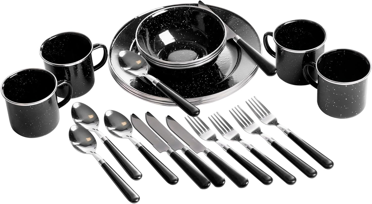 Stansport Deluxe 24-Piece Enamel Tableware Set for Camping