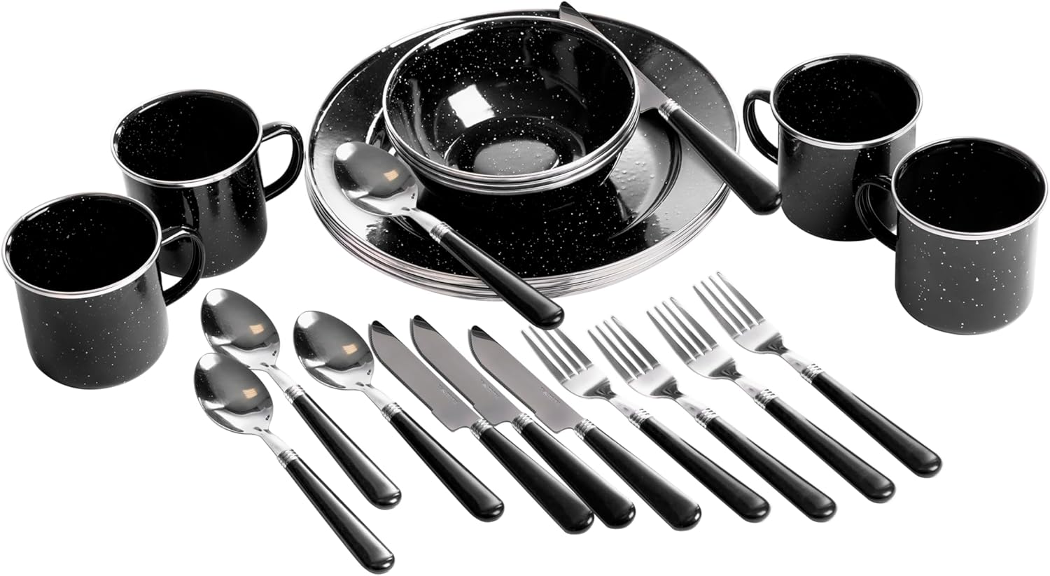 Stansport Deluxe 24-Piece Enamel Tableware Set for Camping