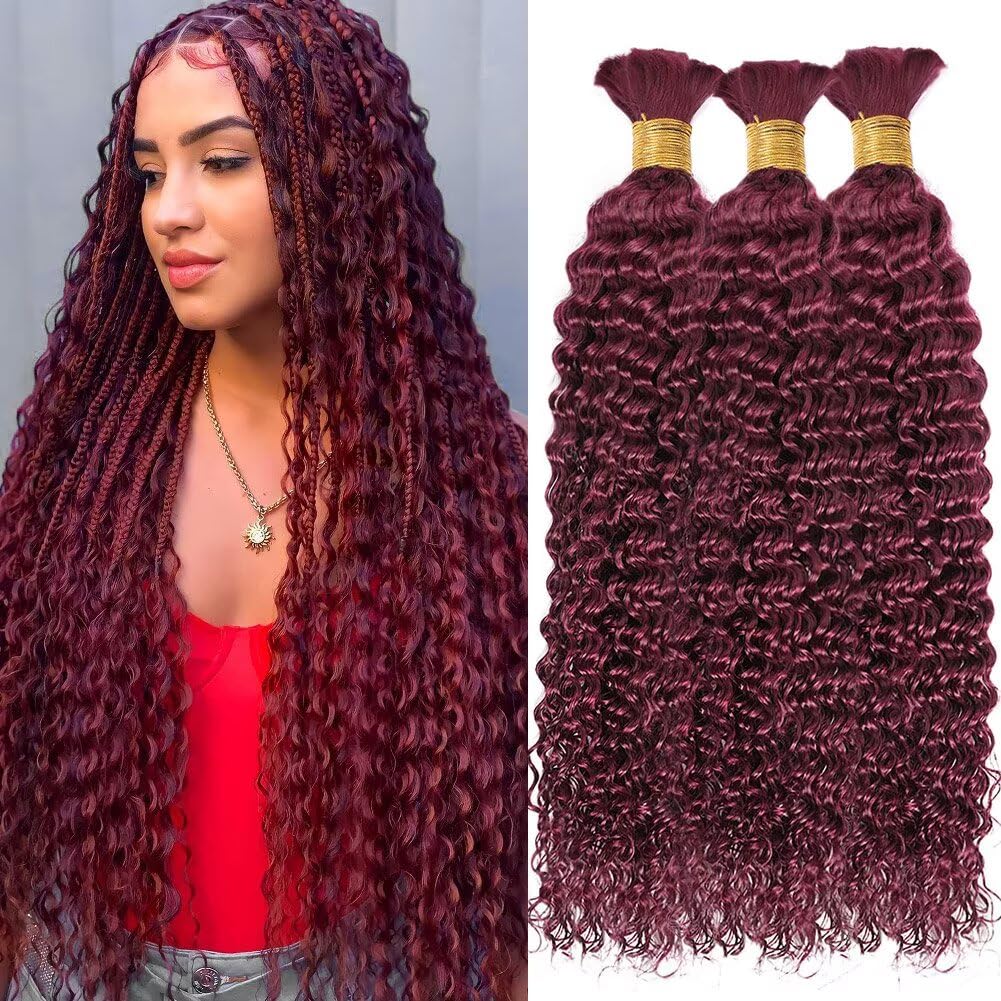 Human Braiding Hair for Boho Braids 150g 16 Inch Burgundy Curls