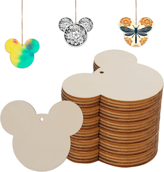 30Pcs DIY Wooden Mouse Head Ornaments - Kid-Friendly Crafting Fun!
