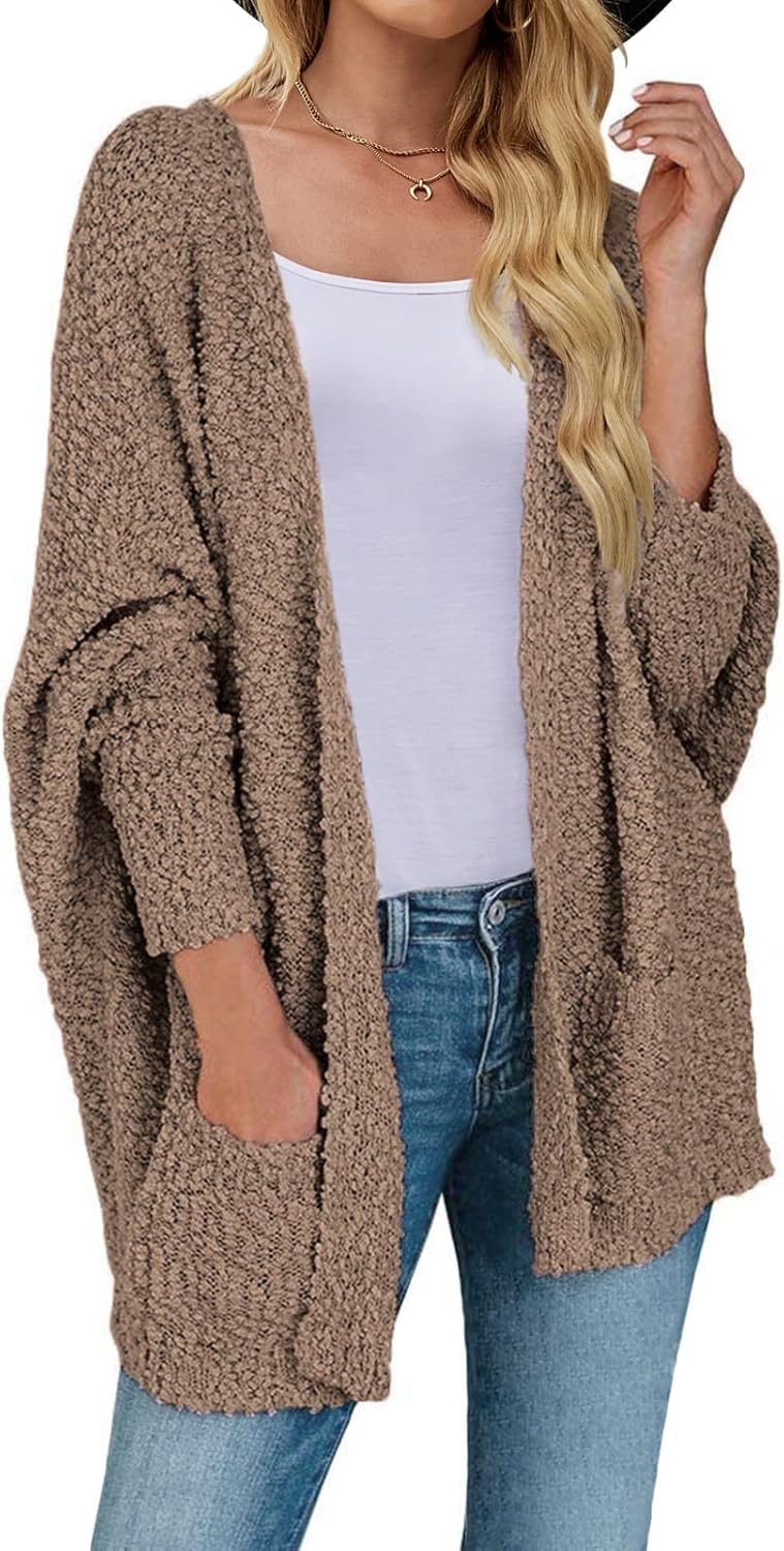 Fuzzy Popcorn Batwing Sleeve Cardigan for Cozy Winter Style