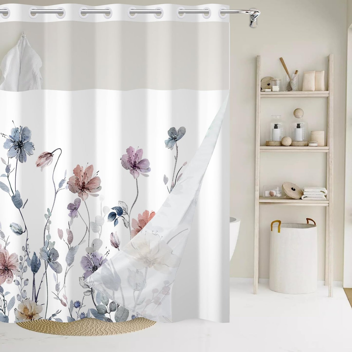 Waterproof Watercolor Floral Shower Curtain