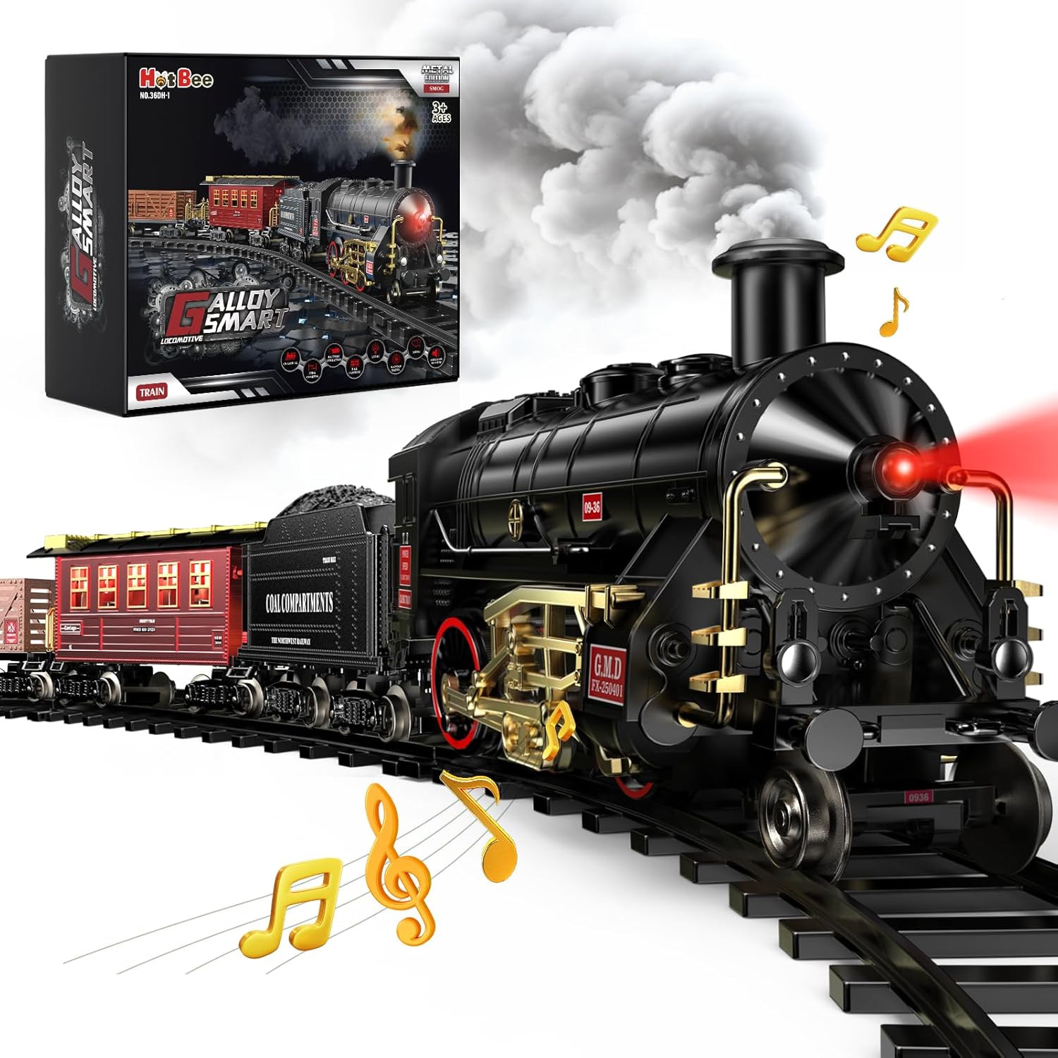 Hot Bee Train Set - Glowing Carriage & Smoke Features for Kids