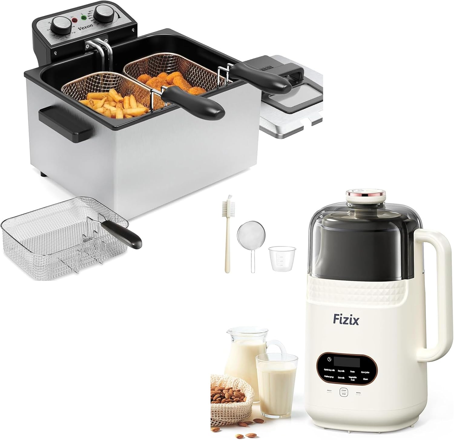 Vexon Deep Fryer + Nut Milk Maker Bundle - Efficient Cooking Combo