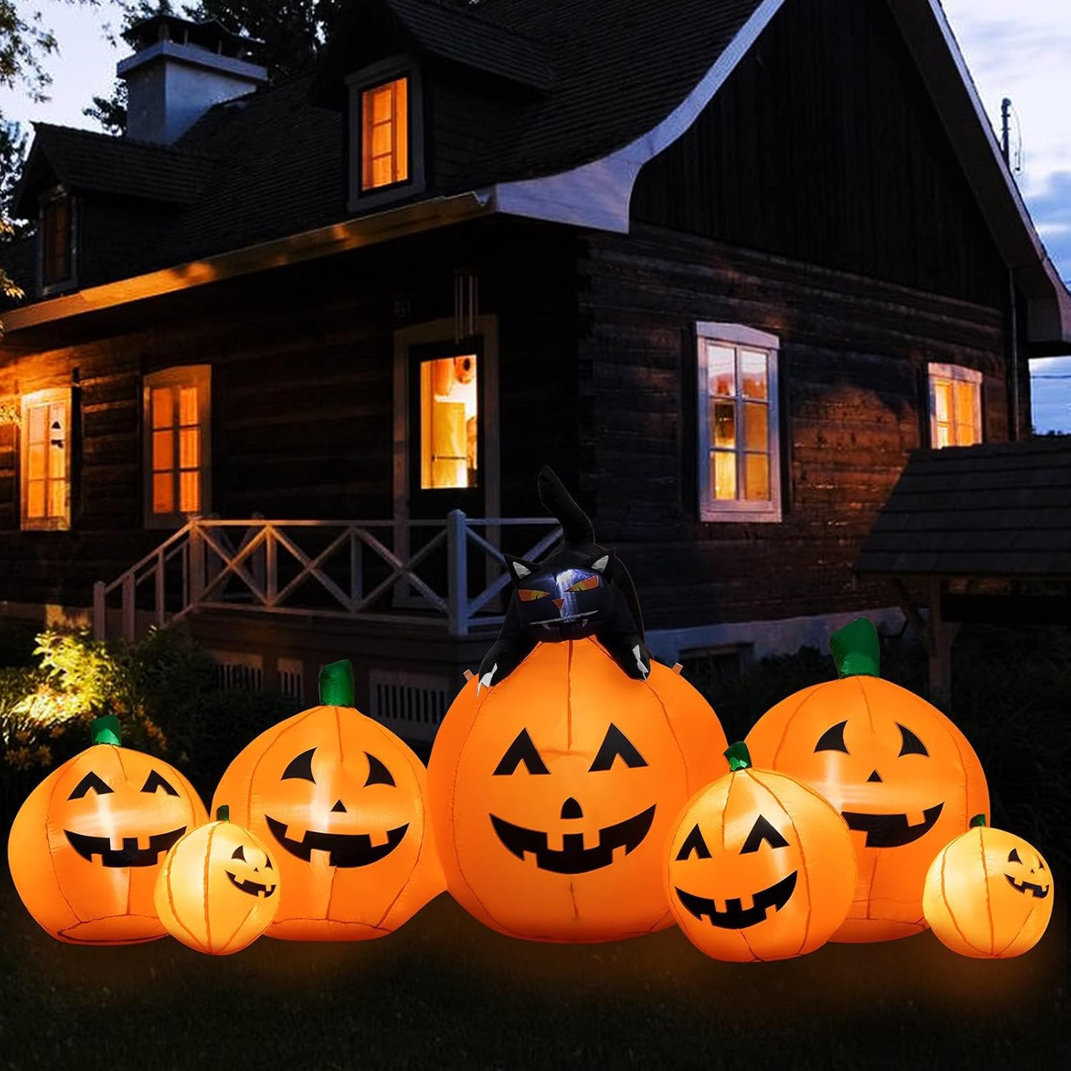 HBlife 8 FT Halloween Inflatable Pumpkin with Animated Cat