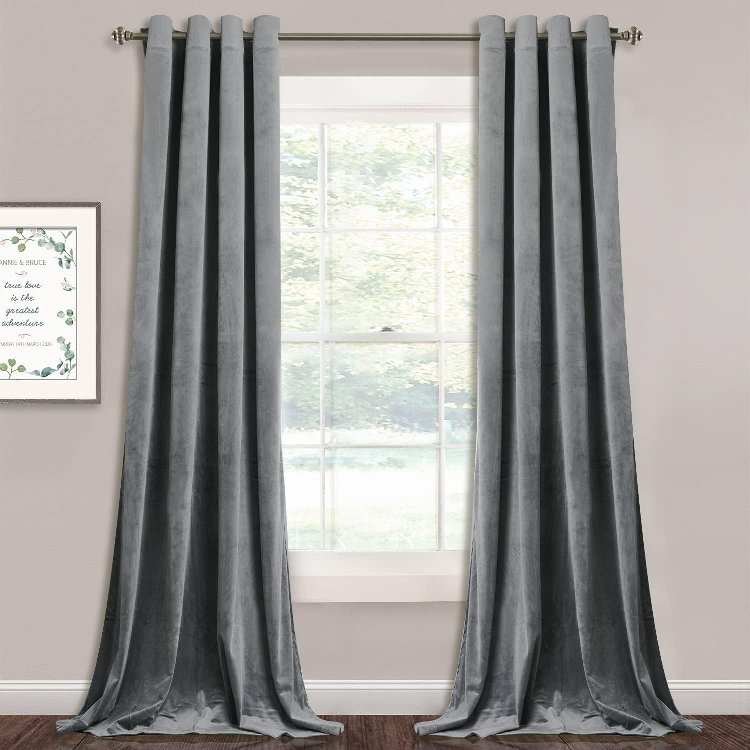 StangH Light Grey Velvet Blackout Curtains for Home and Office