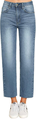 KDF Women's Cropped Straight Leg Jeans - High Waisted Comfort