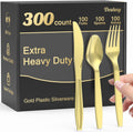 300 Count Extra Heavy Duty Gold Plastic Silverware Set - Party Ready