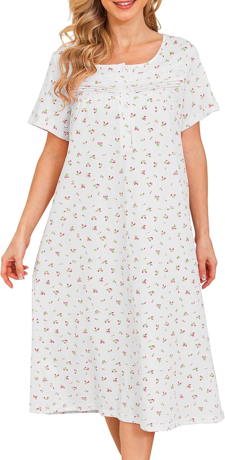Bloggerlove Nightgowns for Women Soft Cotton Sleepwear S-3XL
