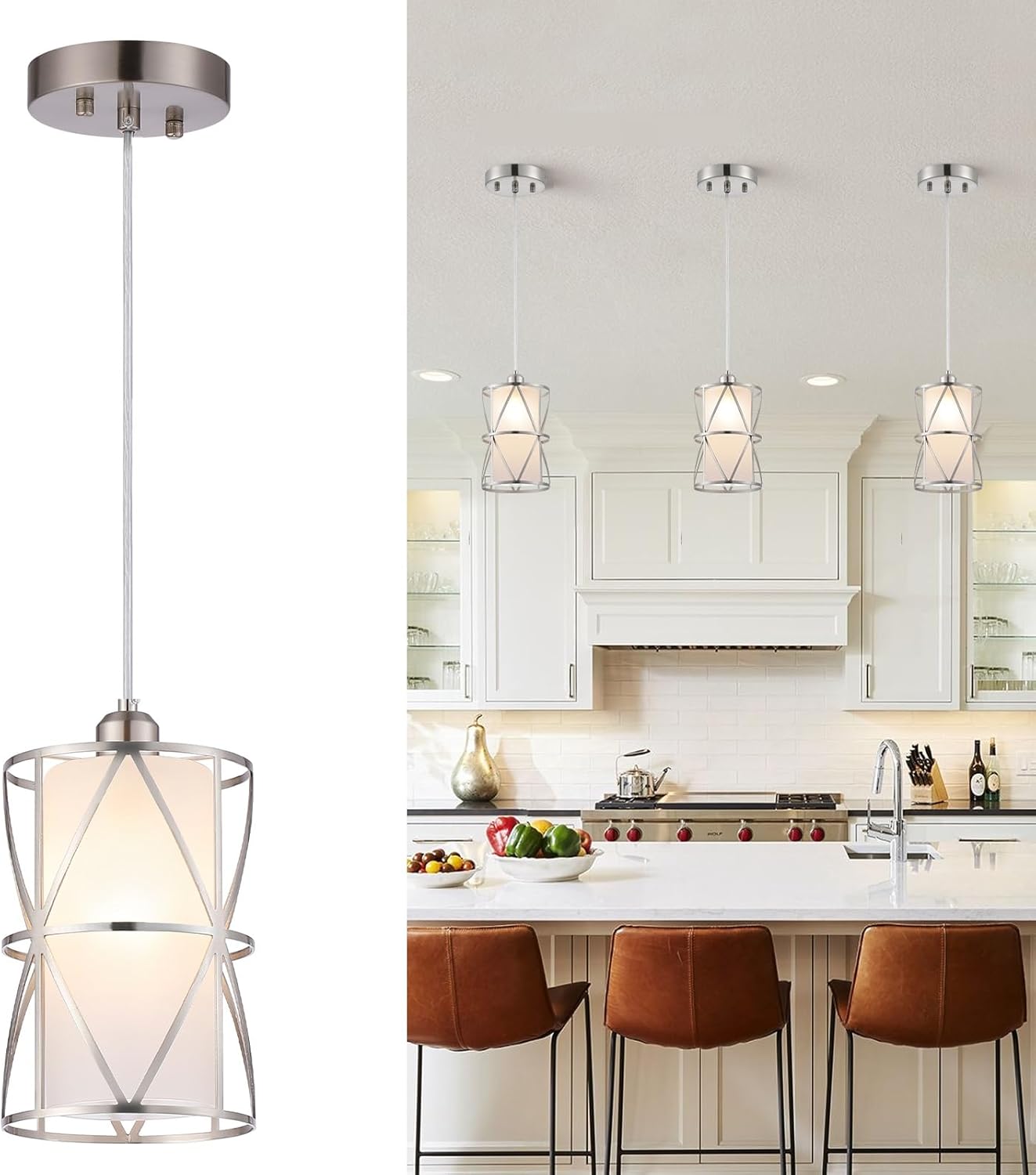 Modern Pendant Light with Frosted Glass for Kitchen Island
