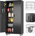 Metal Storage Cabinet with 5 Adjustable Shelves and Pegboard - Mobile