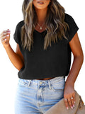 Womens Cropped Sweater Vest Cap Sleeve Crew Neck - Summer Knit