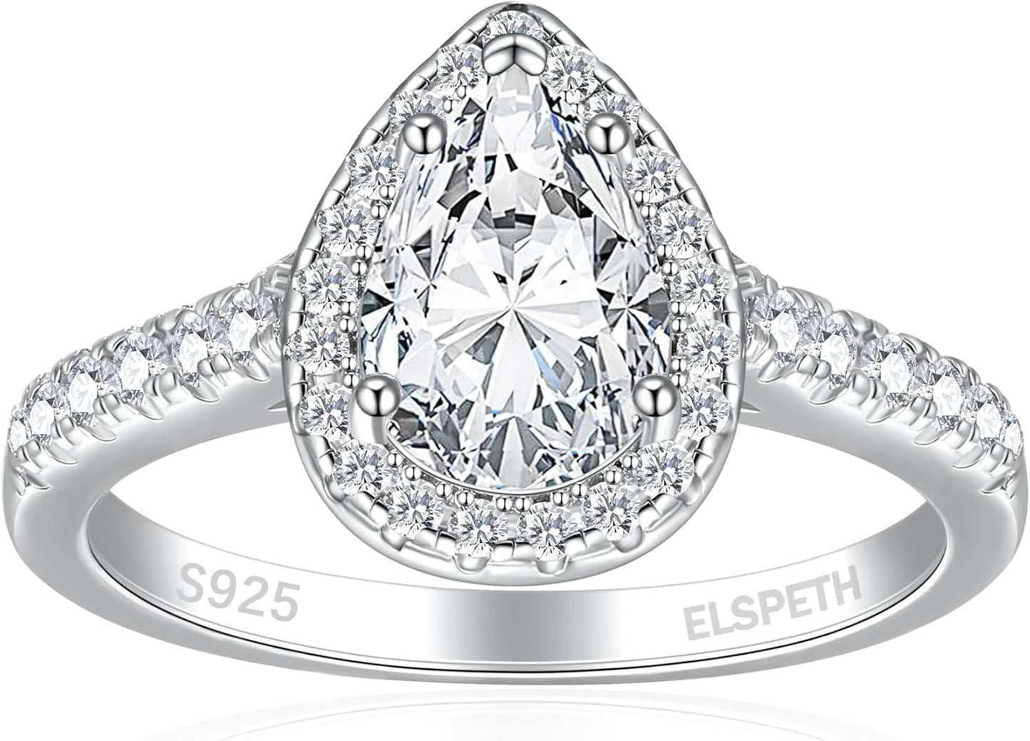 Elspeth 925 Sterling Silver Engagement Ring with Cubic Zirconia