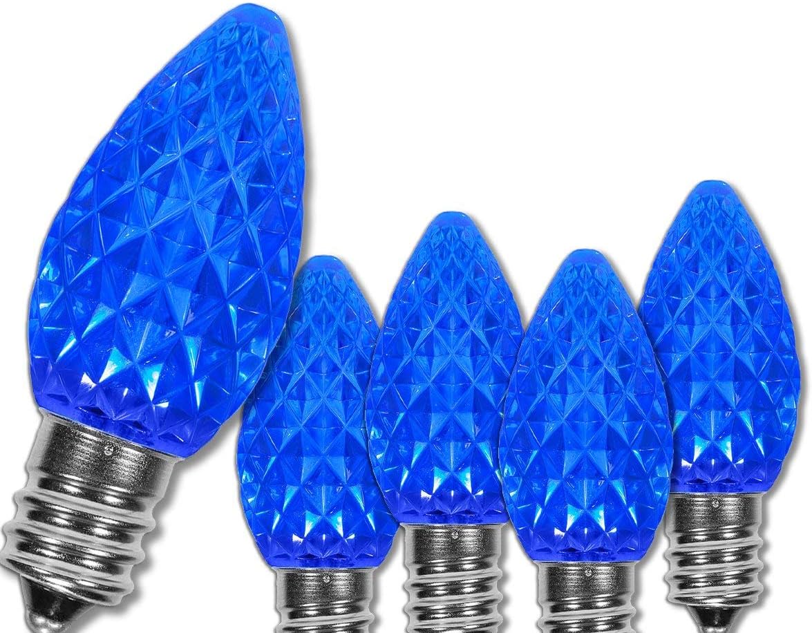 OptiCore C7 LED Christmas Light Bulbs - 25 Pack in Blue Faceted