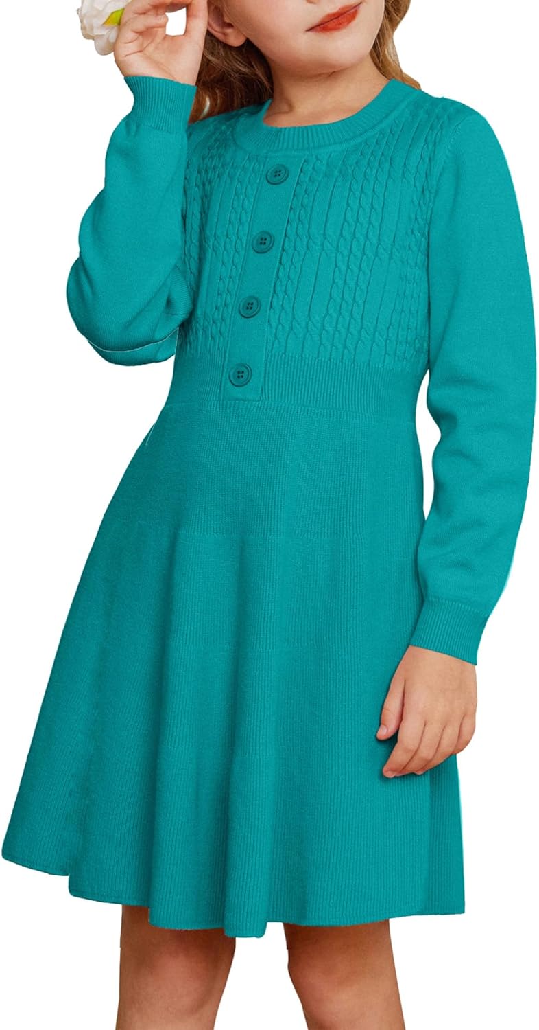 GRACE KARIN Girl Dress Long Sleeve Sweater Ruffle Button Front