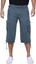 Men's Belted Long Cargo Shorts for Men Below Knee Length - Durable