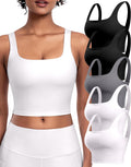 Womens Sports Bras 5 Packs - Square Neck Longline Workout Crop Tops up